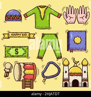 Un ensemble de gribouillages avec un thème de Ramadan de différents types, illustration vectorielle Illustration de Vecteur