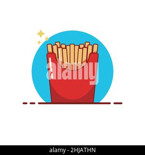 French Fries pommes de terre fast food dans Red carton emballage boîte isolé sur fond blanc plat conception Illustration de Vecteur