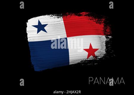 Grassez le pinceau avec le drapeau national du Panama.Drapeau de peinture aquarelle du Panama.Symbole, affiche, bannière du drapeau national.Drawi aquarelle de style Banque D'Images