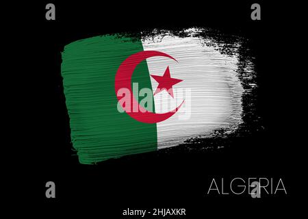 Coup de pinceau grunge avec drapeau national de l'Algérie.Aquarelle peinture drapeau de l'Algérie.Symbole, affiche, bannière du drapeau national.Style aquarelle Banque D'Images