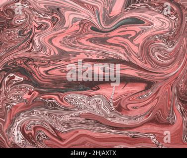 Arrière-plan abstrait en marbre dans des tons de rose abricot corail.Motif d'ondulation de texture d'œuvre marbling avec des sparkles en poudre d'or Banque D'Images