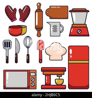 un ensemble de modèles de collection d'outils de cuisine, des illustrations vectorielles de formes diverses Illustration de Vecteur