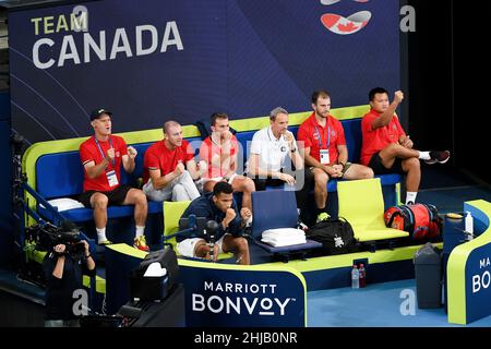 Sydney, Australie, 9 janvier 2022.Équipe Canada lors du match de finale de tennis de la coupe ATP entre Denis Shapovalov du Canada et Pablo Carreno Busta de l'Espagne à l'aréna Ken Rosewall.Crédit : Steven Markham/Speed Media/Alay Live News Banque D'Images