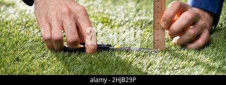 Trouble obsessionnel compulsif. Mesure perfectionniste de l'herbe de jardin Banque D'Images