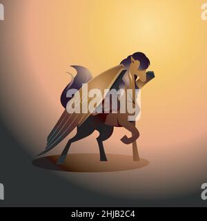 Légende Pegasus Black Winged Horse Standing Wings mythologie Fantasy Creature Cartoon Illustration de Vecteur