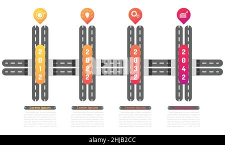 tunnel manière feuille de route éléments avec graphique de point de repère pensez chercher des icônes de cible d'engrenage. illustration vectorielle eps10 Illustration de Vecteur