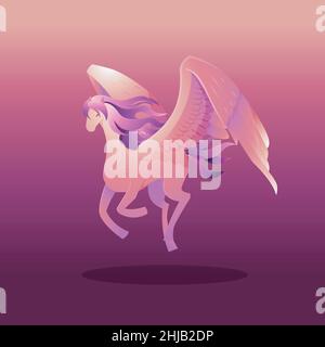 Magnifique Légende Pegasus Winged Horse Spread Wings Landing Fantasy Creature Cartoon Illustration de Vecteur