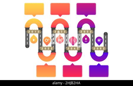 6 chemin de courbe tunnel éléments de la ligne de temps avec graphique de point de repère pensez à rechercher des icônes de cible d'engrenage. illustration vectorielle eps10 Illustration de Vecteur