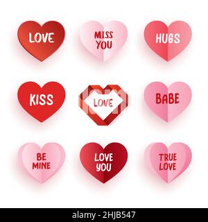 Ensemble de coeurs de conversation pour la Saint-Valentin.Coeurs et texte sur fond blanc. Illustration de Vecteur