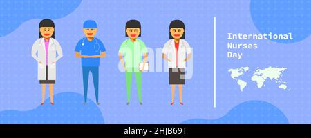 12 mai. journée internationale des infirmières. groupe de médecins féminins debout sur fond abstrait. illustration vectorielle ep10 Illustration de Vecteur
