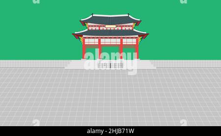 porte carrée de gwanghwamun et long mur et grande cour au palais gyeongbokgung à séoul corée du sud illustration vectorielle eps10 Illustration de Vecteur