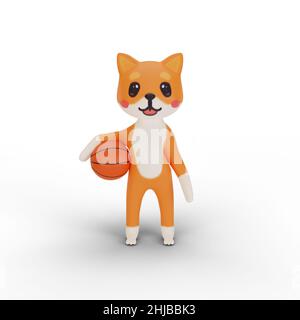 3d rendu de personnage corgi jouant au basket-ball Banque D'Images