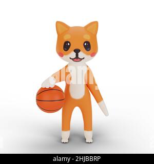 3d rendu de personnage corgi jouant au basket-ball Banque D'Images