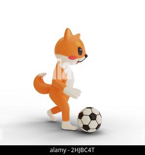 3d rendu de personnage corgi jouant au football Banque D'Images