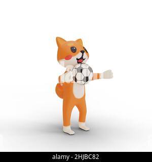 3d rendu de personnage corgi jouant au football Banque D'Images