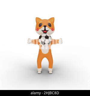 3d rendu de personnage corgi jouant au football Banque D'Images