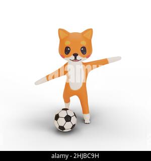 3d rendu de personnage corgi jouant au football Banque D'Images