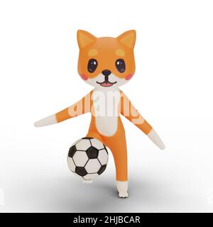 3d rendu de personnage corgi jouant au football Banque D'Images