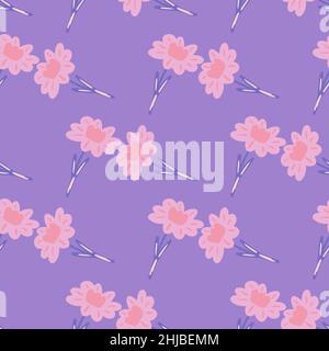 Album nature Prairie motif sans couture avec imprimé fleuri de couleur rose.Fond violet pastel.Motif graphique pour l'emballage du papier et du tissu Illustration de Vecteur