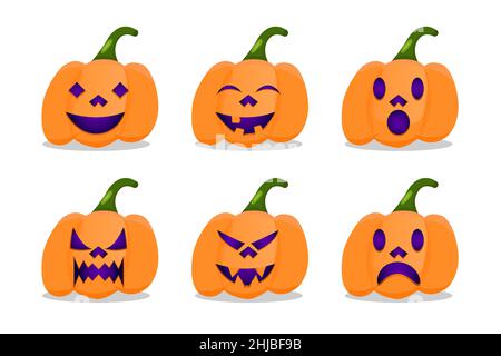 illustration vectorielle plat personnage citrouille halloween expression Illustration de Vecteur