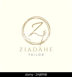 Lettre Z avec fil aiguille tailleur logo design vecteur symbole graphique icône illustration idée créative Illustration de Vecteur