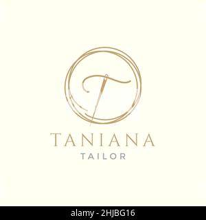 Lettre T avec aiguille en fil tailleur logo design vecteur symbole graphique icône illustration idée créative Illustration de Vecteur