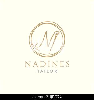 Lettre N avec aiguille en fil tailleur logo design vecteur symbole graphique icône illustration idée créative Illustration de Vecteur