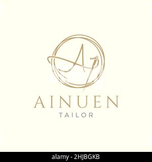 Lettre A avec fil aiguille tailleur logo design vecteur graphique symbole illustration idée créative Illustration de Vecteur