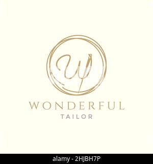 Lettre W avec aiguille en fil tailleur logo design vecteur symbole graphique icône illustration idée créative Illustration de Vecteur