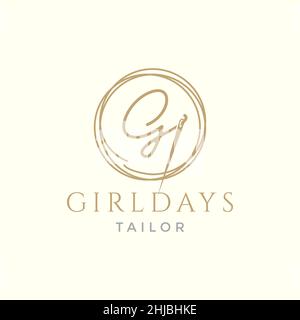 Lettre G avec aiguille en fil tailleur logo design vecteur symbole graphique icône illustration idée créative Illustration de Vecteur