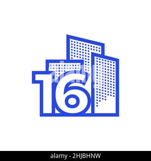 numéro 16 avec logo immobilier design vecteur graphique symbole illustration idée créative Illustration de Vecteur