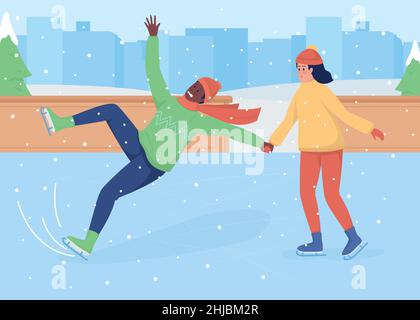 Chute sur l'illustration vectorielle de couleur plate de patins Illustration de Vecteur