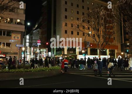 Sendai City, Préfecture de Miyagi Japon, 28 décembre 2021. Illuminé "Pageant de lumière" sur Jozenji-dori la nuit. Banque D'Images