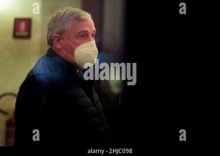 Rome, 27 janvier 2021 Antonio Tajani est un homme politique italien, journaliste et ancien fonctionnaire, membre du Parlement européen depuis 2014, Vice-Président du Parti populaire européen,Vice-président et coordonnateur national unique de Forza Italia pendant le quatrième jour de vote pour l'élection du chef de l'État italien Banque D'Images