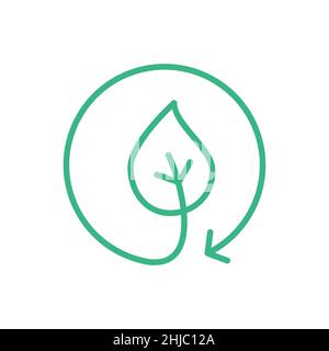 Icône de la ligne d'emballage biodégradable.Feuille verte dans le cercle de recyclage.Matériau renouvelable, réutilisable, durable.Symbole de fabrication écologique.Vecteur Illustration de Vecteur