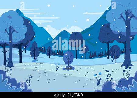 Paysage d'hiver dessiné à la main avec montagnes Illustration vectorielle. Illustration de Vecteur