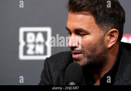 ProMotor Eddie Hearn s'exprimant lors d'une conférence de presse au Banking Hall de Leeds.Date de la photo: Vendredi 28 janvier 2022. Banque D'Images