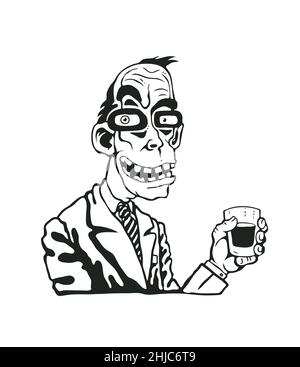 Un homme en costume avec un verre de whisky dans la main.Style de dessin animé.Illustration vectorielle. Illustration de Vecteur