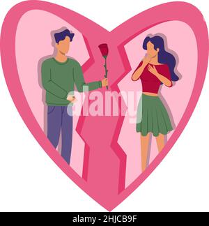Illustration romantique avec coeur brisé et soin sur la carte de vœux de Saint Valentin Illustration de Vecteur