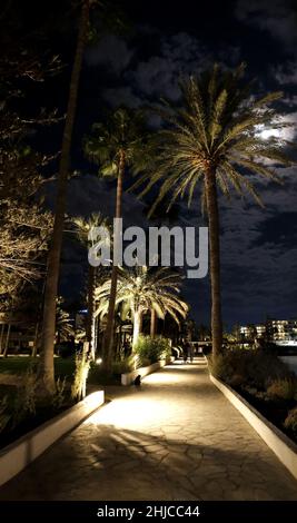 Promenade le soir le long de la mer sur la plage de Nissi à Ayia Napa à Chypre Banque D'Images