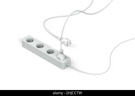 Barrette d'alimentation grise isolée sur fond blanc - rendu 3D Banque D'Images