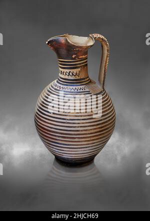 Période géométrique poterie grecque trèfle oinochoe, Nauplion Pronoia grave XXI, 730-700 BC .Musée archéologique de Nafplion...Contre l'art gris Banque D'Images