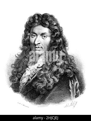 Jean-Baptiste Lully (1632-1687) est un compositeur et danseur baroque français d'origine italienne à la cour de Louis XIV de France.Il a développé le com√©die-ballet, combinant théâtre, comédie, musique et ballet.lithographie du 19th siècle. Banque D'Images