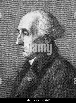 Joseph-Louis Lagrange (1736-1813), également connu sous le nom de Giuseppe Luigi Lagrangia, mathématicien et astronome italien-français, qui a apporté des contributions significatives aux domaines de l'analyse, de la théorie des nombres et de la mécanique classique et céleste.Gravure d'Achille-Louis Martinet, 1868. Banque D'Images