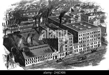 Gravure de Westinghouse Electric Company à Pittsburgh, Pennsylvanie, États-Unis, 1888.Ceci est tiré d'une brochure Westinghouse annonçant leur système alternatif. Banque D'Images