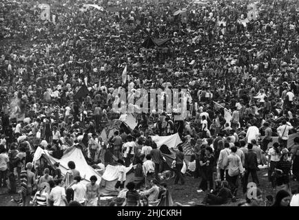 Le Woodstock Music and Art Festival, un célèbre festival de rock qui a eu lieu dans une ferme laitière de Bethel, New York, du 15 au 17 août 1969. Banque D'Images