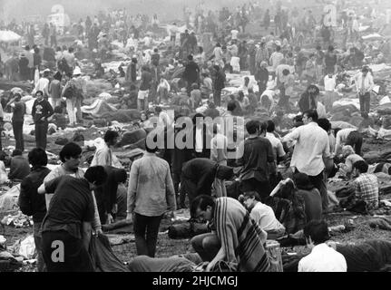 Le Woodstock Music and Art Festival, un célèbre festival de rock qui a eu lieu dans une ferme laitière de Bethel, New York, du 15 au 17 août 1969. Banque D'Images