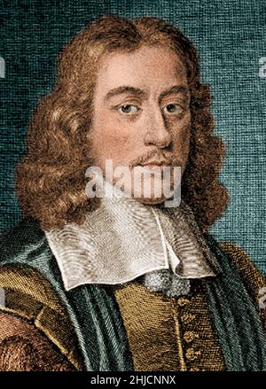 Thomas Willis (1621-1675) est un médecin anglais et membre fondateur de la Royal Society.Dans son travail pionnier sur la neurologie, un terme qu'il a inventé, il a découvert le cercle de Willis, un cercle d'artères à la base du cerveau.Il a également inventé le terme mellitus dans le diabète sucré.Gravure de lignes par George Vertue, 1742 ans, d'après David Loggan.Colorisé. Banque D'Images