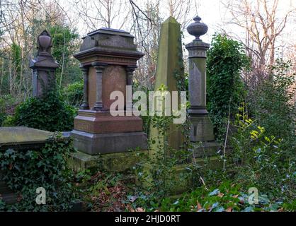 Cimetière général de Sheffield.Les chemins bordés d'arbres filent à travers un patchwork surcultivé de pierres tombales et de fer rouillé Banque D'Images