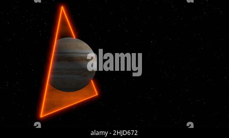 3D rendu.Mouvement de la planète Jupiter à travers le portail contre le fond du ciel étoilé.Portail de téléport sur la planète extraterrestre.Science-fiction cosmique futuriste Banque D'Images
